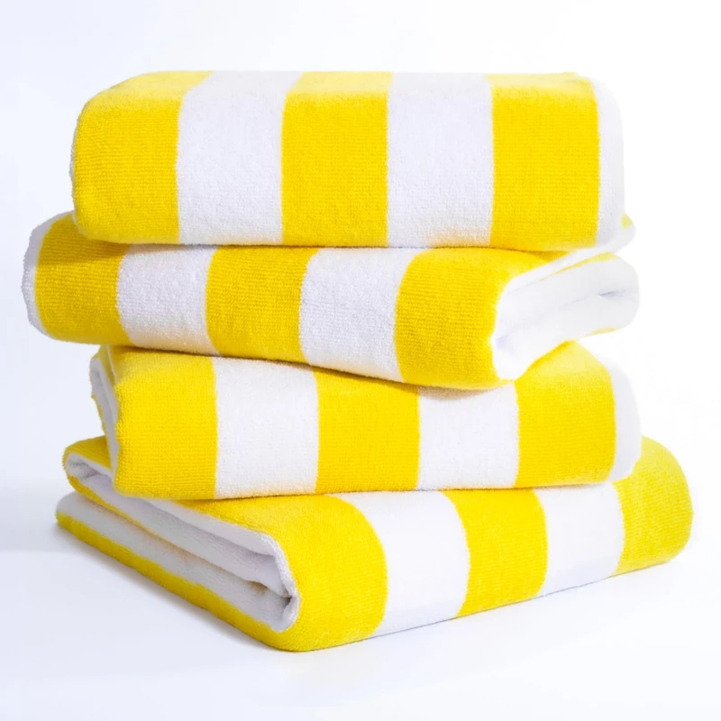 American Soft Linen Cabana Striped Beach Towels, 30x60 inch 4 Piece Oversize Pool Towels, Quick Drying Sand Free Swim Towels, Yellow