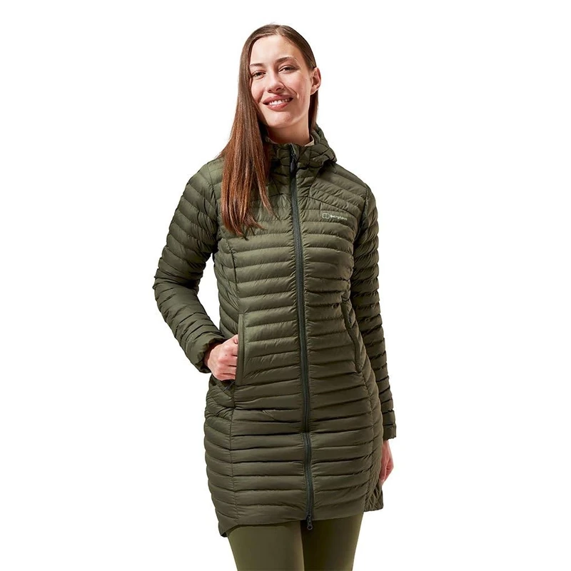 Berghaus Women's Nula Micro Synthetic Insulated Padded Jacket Long Coat | Durable Design | Water Resistant | Puffer Jacket, Deep Depths Green, 20