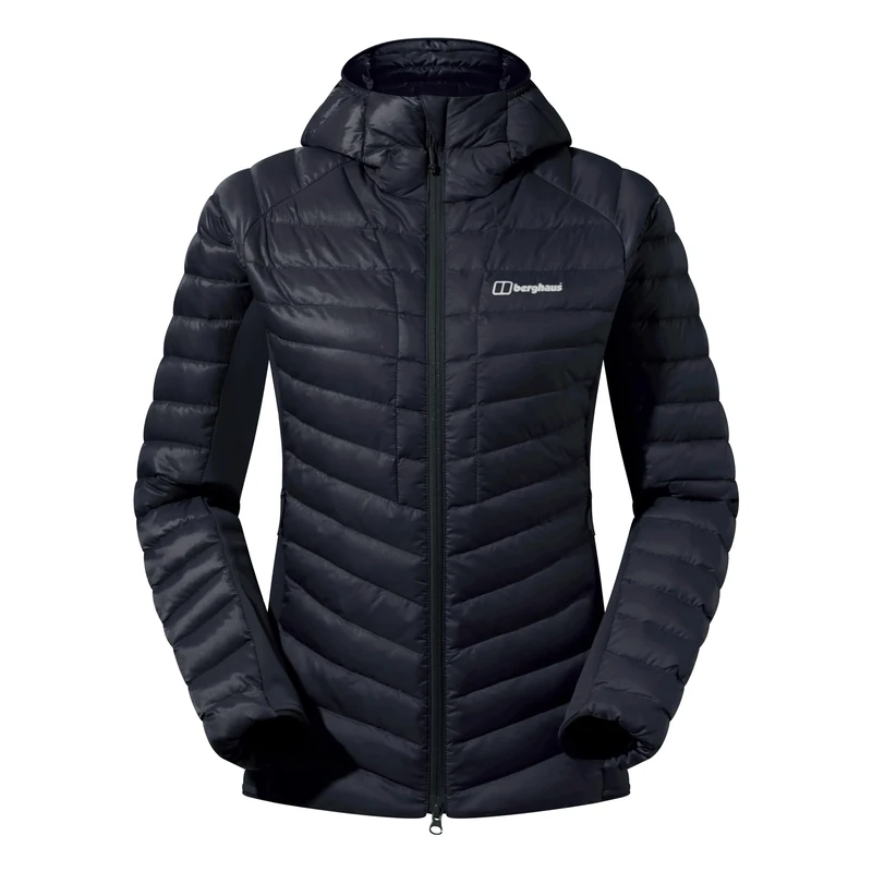 Berghaus Women's Tephra Stretch Reflect 2.0 Hooded Padded Down Jacket | Flattering Stretch Fit | Lightweight | Packable | Puffer Jacket, Black/Black, 14
