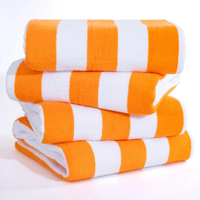 American Soft Linen Cabana Striped Beach Towels, 30x60 inch 4 Piece Oversize Pool Towels, Quick Drying Sand Free Swim Towels, Orange