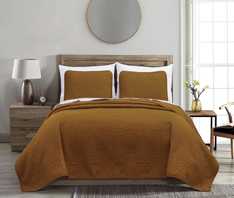 Chezmoi Collection Austin 3-Piece Oversized Bedspread Coverlet Set (Queen, Spice)