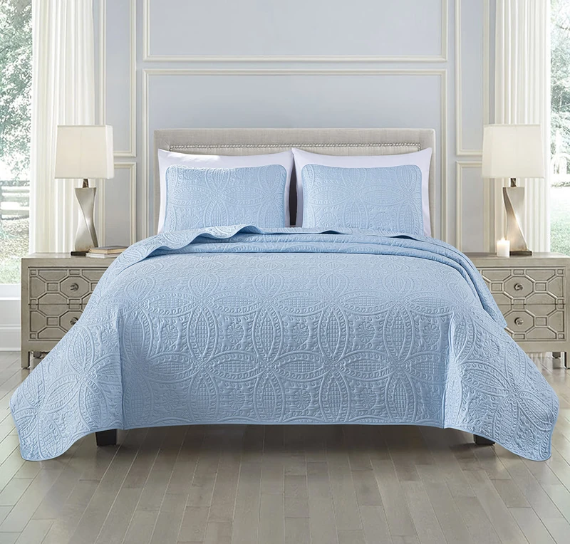Chezmoi Collection Austin 3-Piece Oversized Bedspread Coverlet Set (Queen, Chambray Blue)