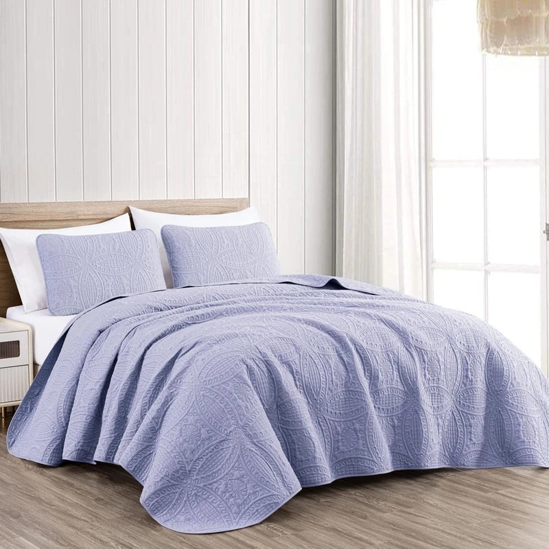 Chezmoi Collection Austin 3-Piece Oversized Bedspread Coverlet Set (King, Lavender) - Image 1
