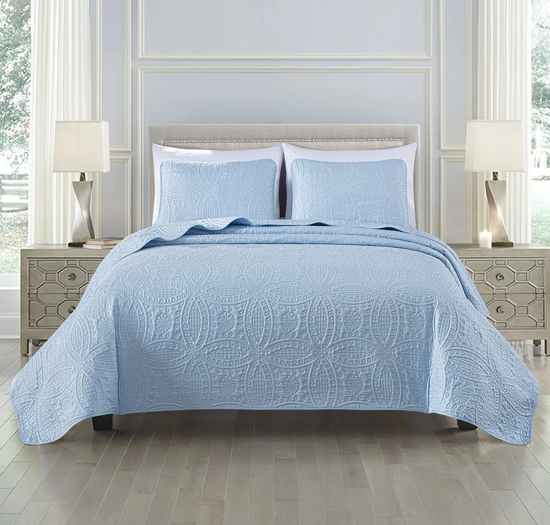 Chezmoi Collection Austin 3-Piece Oversized Bedspread Coverlet Set (King, Chambray Blue)