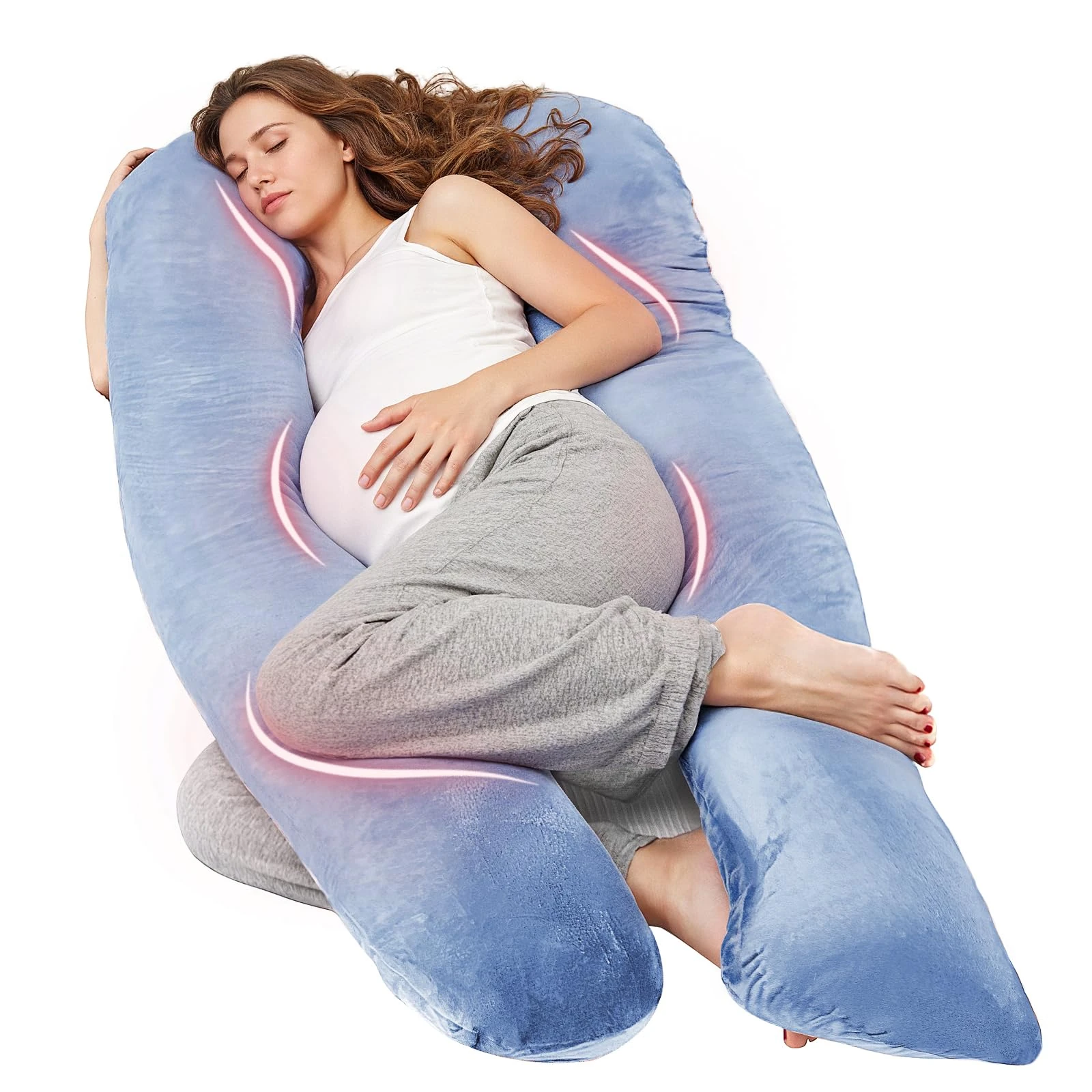 Nuliie Pregnancy Pillow for Sleeping, U Shaped Full Body Pillow Pregnancy Pillows, Maternity Pillow Support for Back, Hips, Legs for Pregnant Women, With Washable Velvet Cover (Blue)