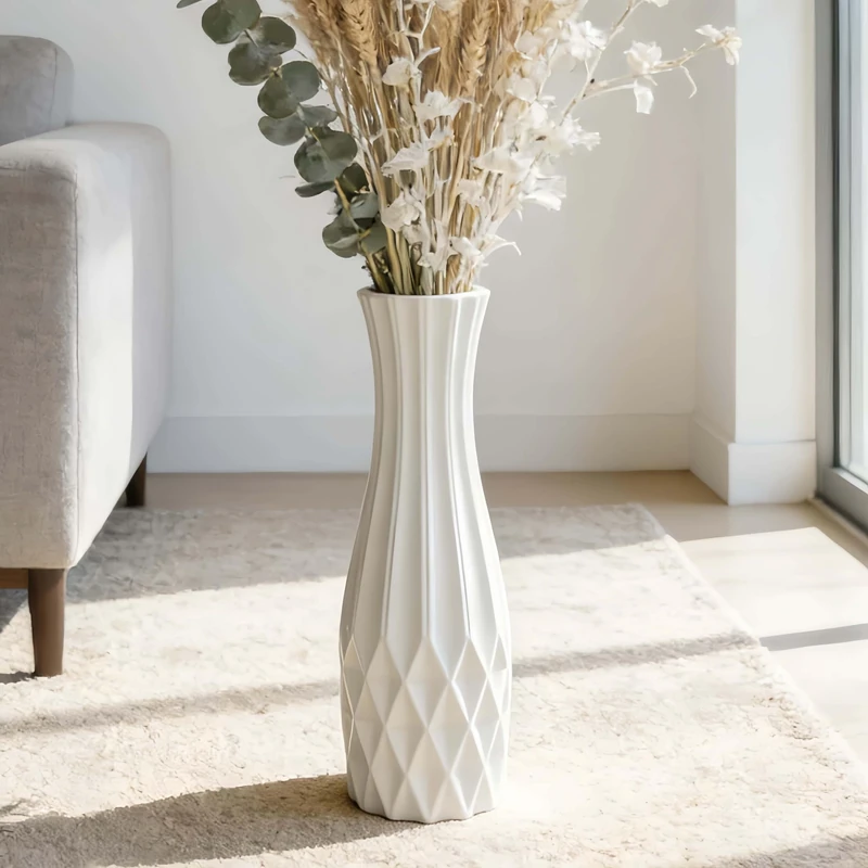 Ceramic Floor Large Vase 17.7 Inches Tall,White Modern Flower Tall Vases for Office, Home,Farmhouse,Living Room Décor,Simple Origami Design Fall Decorative Porcelain Flower Arrangement Vase Best Gift