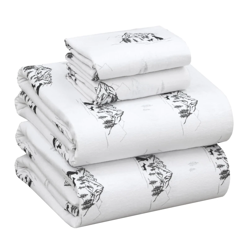 Ruvanti Flannel Sheets King Size - 100% Cotton Double Brushed King Bed Sheets Set - Deep Pockets 16 Inches - All Seasons Breathable & Extra Soft - Warm & Cozy, 4 Piece, Soul Dog White