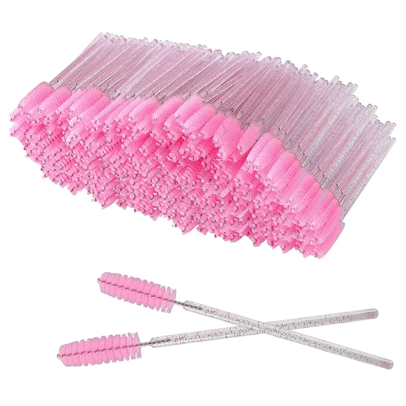 XPP Disposable Eyelash Brushes,100PCS Eye Brow Spoolie Castor Oil Brush Mascara Wands Cosmetic Makeup Tools (Crystal Pink-100PCS)