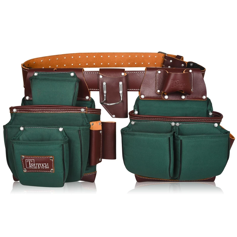 TRUTUCH Nylon and Leather Tool Belt | Framing Tool Bags | Nylon Tool Pouch | Carpenter Tool Belts | Construction | Framers | Electrician Tool Belt (Green)