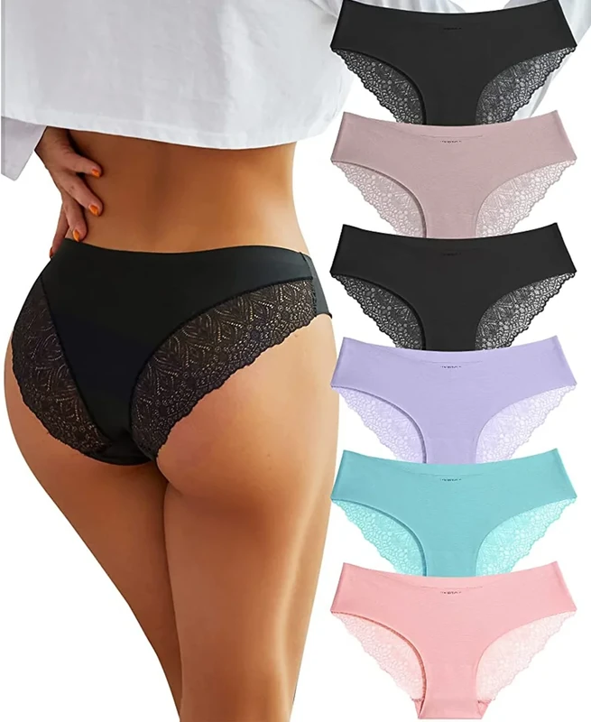 BeReady Seamless Knickers for Women Multipack Lace Underwear Women Brazilian Knickers Sexy Bikini Panties V Waist High Leg Cut Invisible Women's Pants Pack of 6