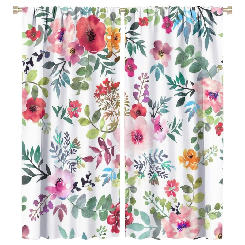 GoDazzling Floral Blackout Windows Curtains, Watercolor Floral Pink Floral Curtain Decoration Pink Curtains, for Home Living Room Bedroom Decor 55x63in 2 Panels