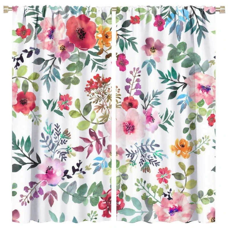 Floral Blackout Windows Curtains, Watercolor Floral Pink Floral Curtain Decoration Pink Curtains, for Home Living Room Bedroom Decor 84x84in 2 Panels