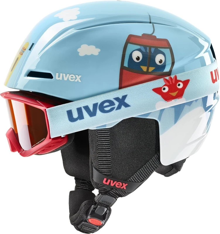 uvex Unisex-Kids, viti set ski helmet & ski goggles, light blue birdy, 51-55 cm