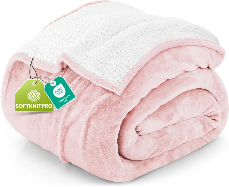 Utopia Bedding Sherpa Blanket King Size [Pink, 90x102 Inches] - 480GSM Thick Warm Plush Fleece Reversible Blanket for Bed, Sofa, Couch, Camping and Travel