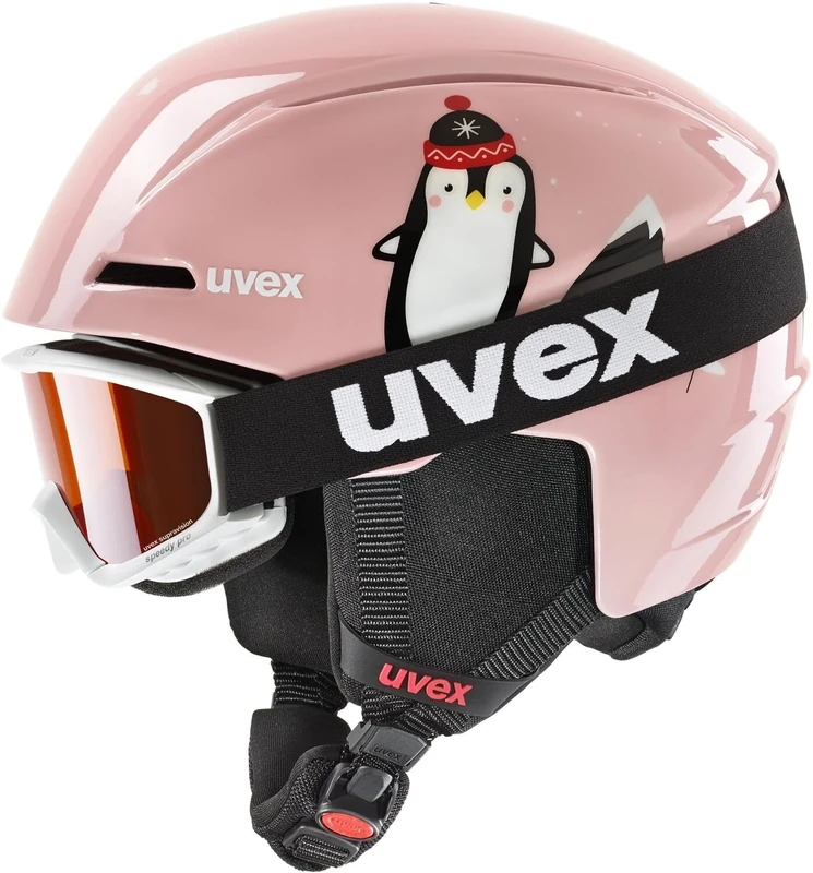 uvex Unisex-Kids, viti set ski helmet & ski goggles, pink penguin, 46-50 cm