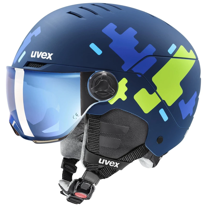 uvex Unisex-Kids, rocket jr visor ski helmet, blue puzzle matt, 54-58 cm