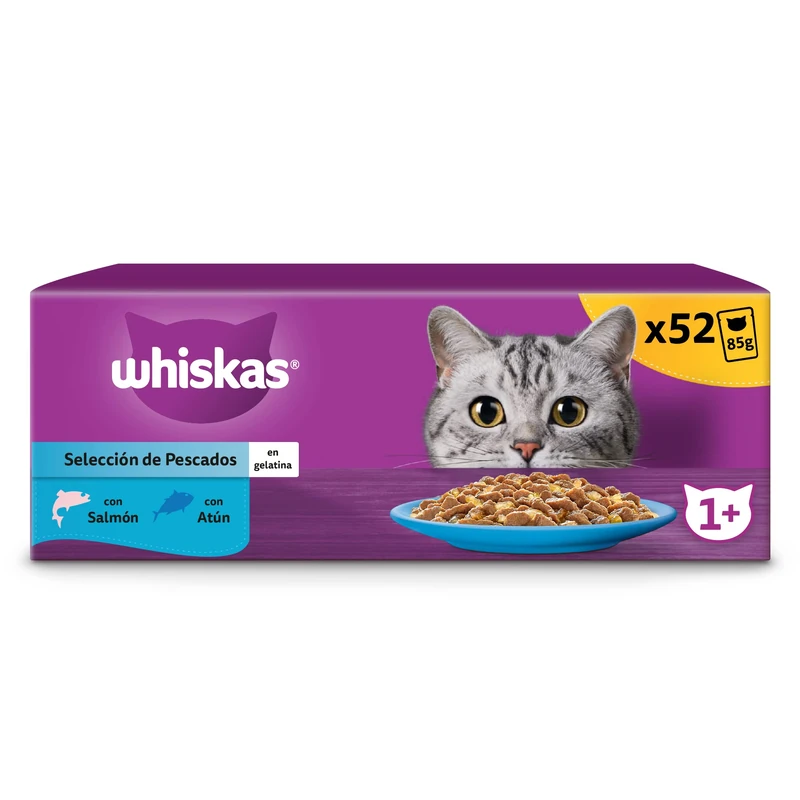 whiskas Wet Gelatin Food for Cats Adults Fish Selection 13 x 4 sachets x 85g