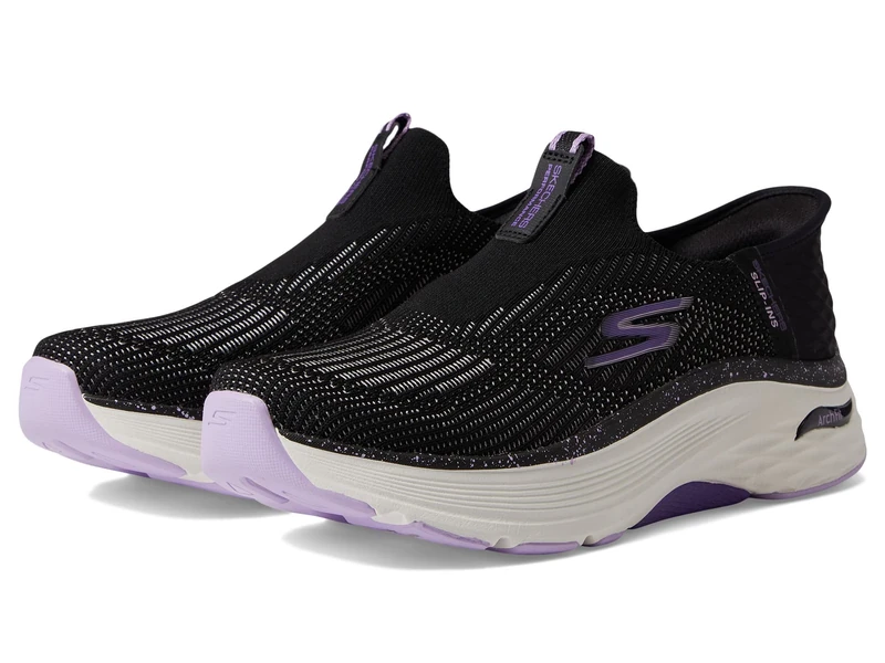 Skechers Max Cushioning Arch Fit Fluidity Hands Free Slip-Ins, Black/Purple, 6 - Image 1