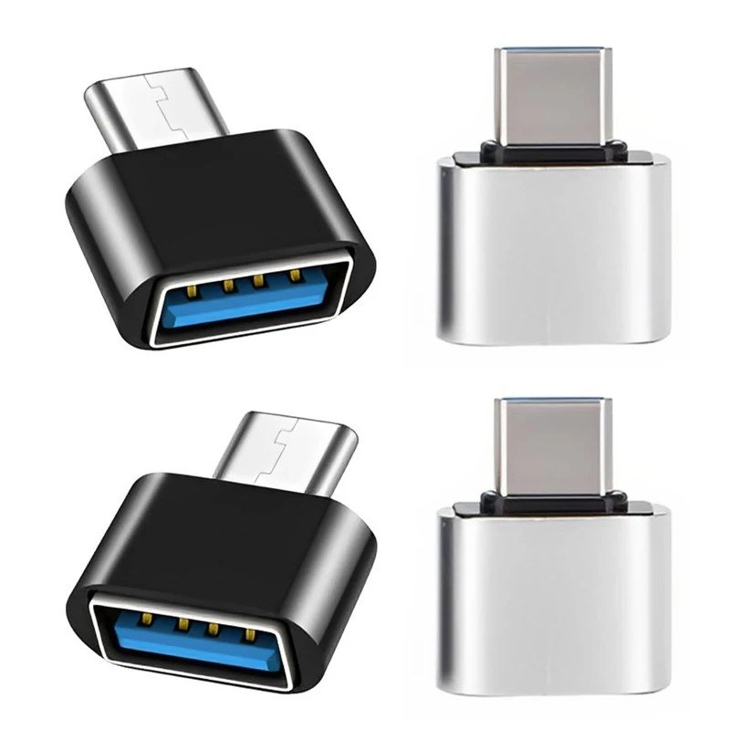 iJiGui USB-C to USB-A 4 Pack OTG Adapters - Compatible with MacBook Pro 2021, MacBook Air 2020, Samsung Galaxy (Black + Silver)