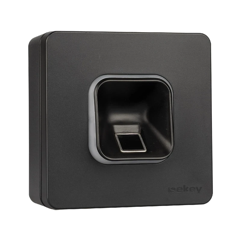 EKEY 203706 xLine fingerprint scanner set black with plastic frame black, wall-mounted housing, control unit, Biometric access solution for wall mounting, 0,4 W, 12-24 V, Black fingerprint scanner