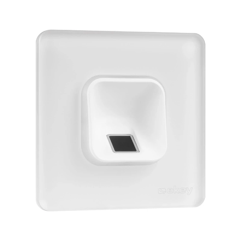 EKEY 203703 xLine fingerprint scanner set white with glass frame white, control unit, Biometric access solution for flush-mounting installation, 0,4 W, 12-24 V, White fingerprint scanner