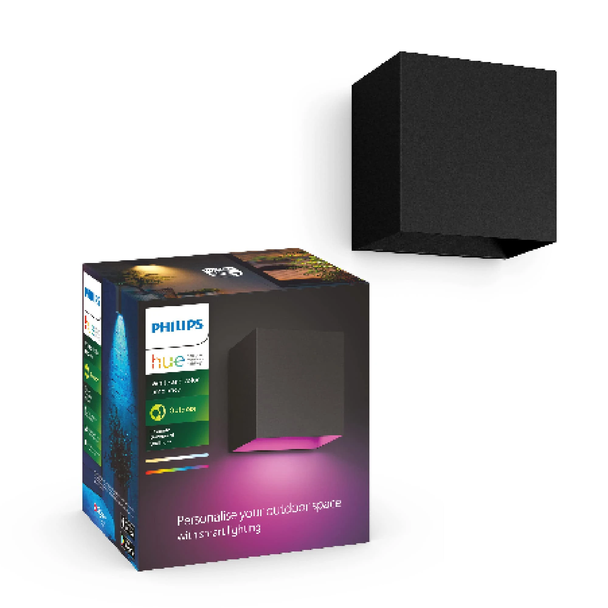 Philips Hue White and Color Ambiance Resonate Outdoor Wall Light, Dimmable, 16 Million Colours, Controllable via App, Compatible with Amazon Alexa (Echo, Echo Dot)