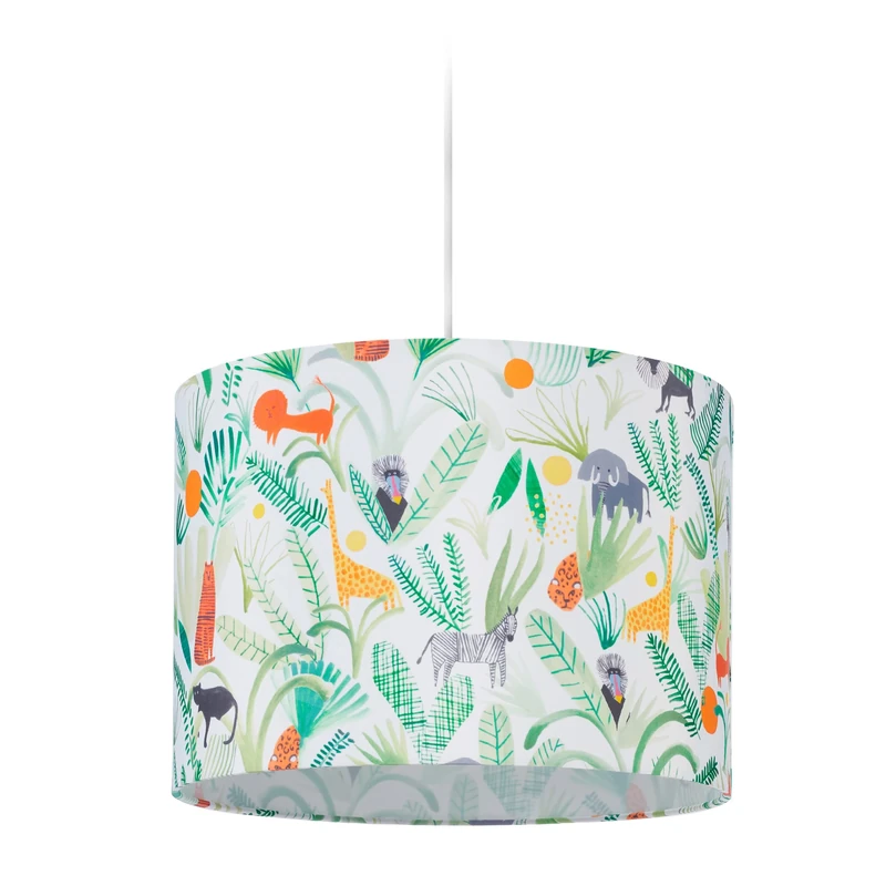 Relaxdays Kids Light Fixture, Lampshade with Jungle Design, 140 x 35 cm, Hanging Lamp for Children's Room, Multicoloured