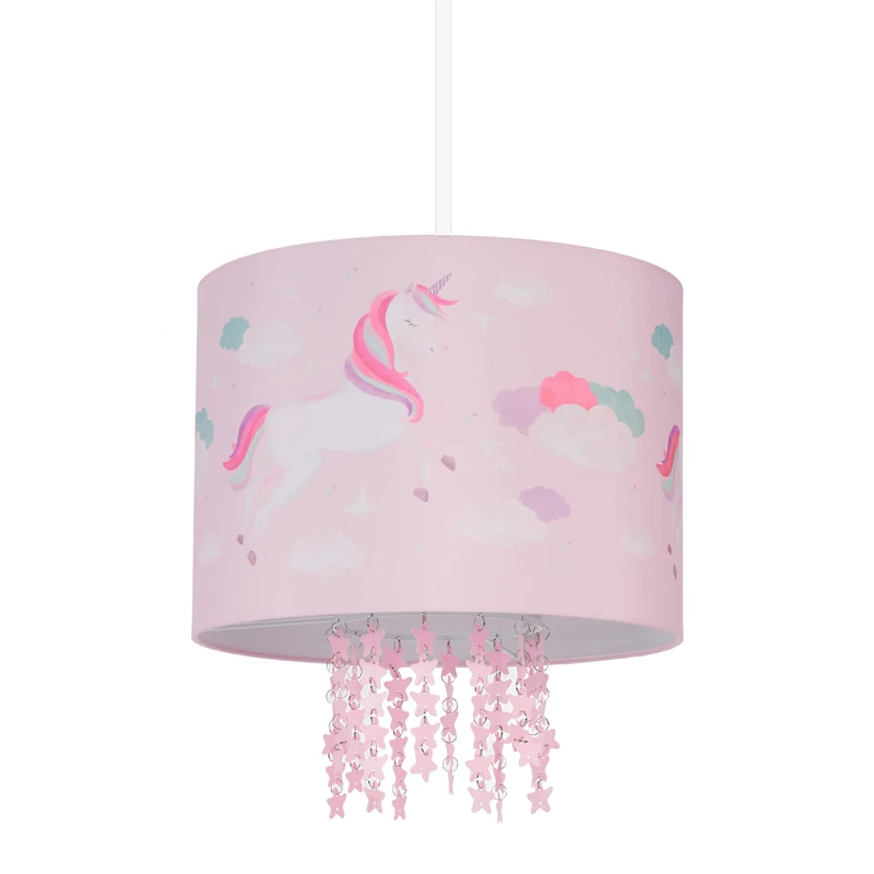 Relaxdays Kids Light Fixture, Lampshade with Unicorn, 158 x 35 cm, E27, Hanging Lamp for Children's Room, Pink