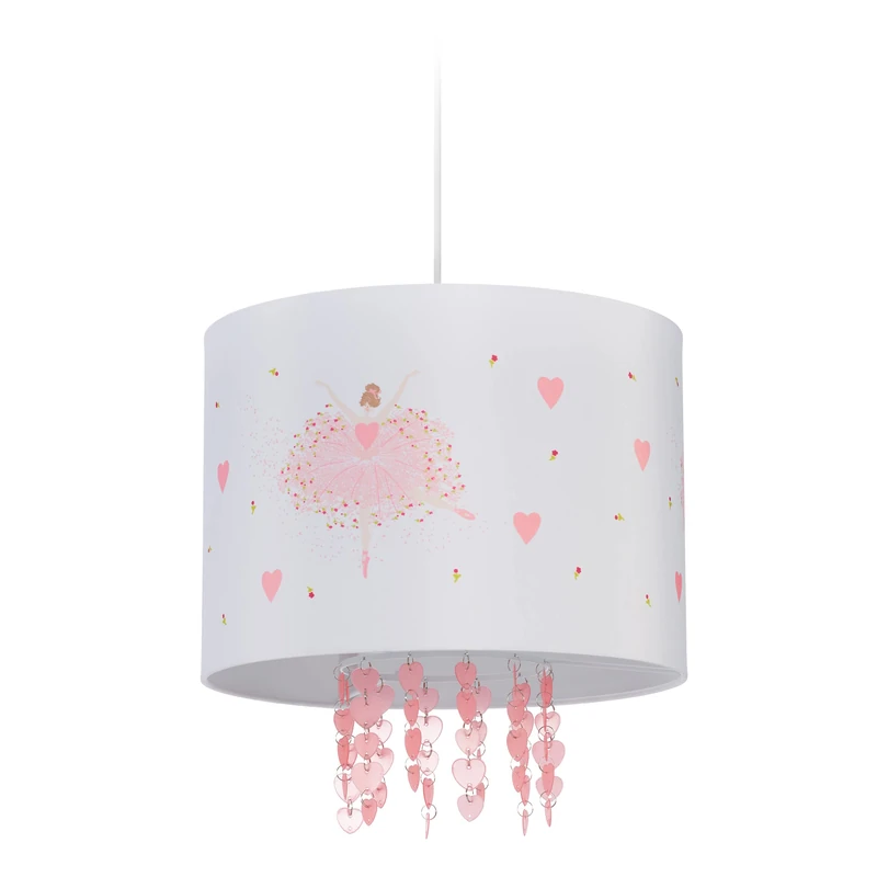 Relaxdays Kids Light Fixture, Lampshade with Ballerina, HxD: 158 x 35 cm, Hanging Lamp for Children's Room, White/Pink - Image 1