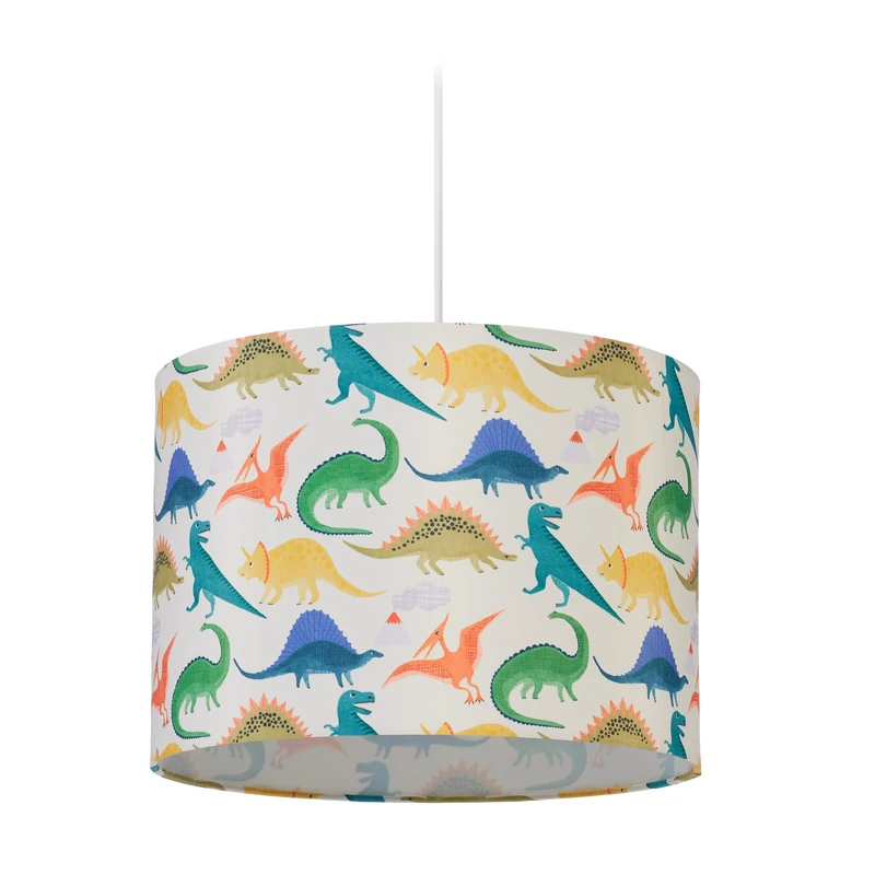 Relaxdays Kids Light Fixture, Lampshade with Dinosaurs, 145 x 35 cm, Hanging Lamp for Children's Room, Multicoloured