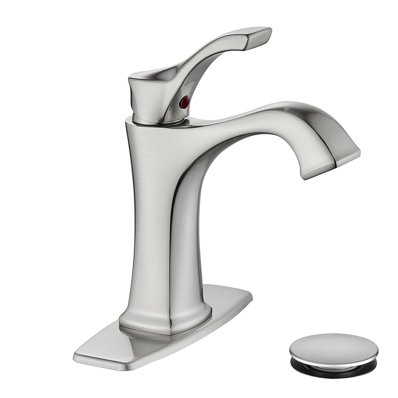 Sanliv Bathroom Sink Faucet Brushed Nickel Lavatory Vanity Faucet Single Handle Bathroom Faucet for Sink 1 or 3 Hole Brass Basin Mixer Tap with Deck Plate and Drain Assembly, Brushed Nickel