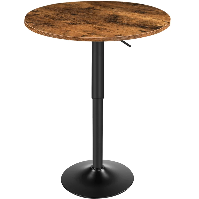 HOOBRO Bar Table, Height-Adjustable Round Pub Table 68.5-90 CM with Sturdy Base, Modern Style, Easy to Assemble, Suitable for Small Space, Rustic and Black EBF58BT01G1