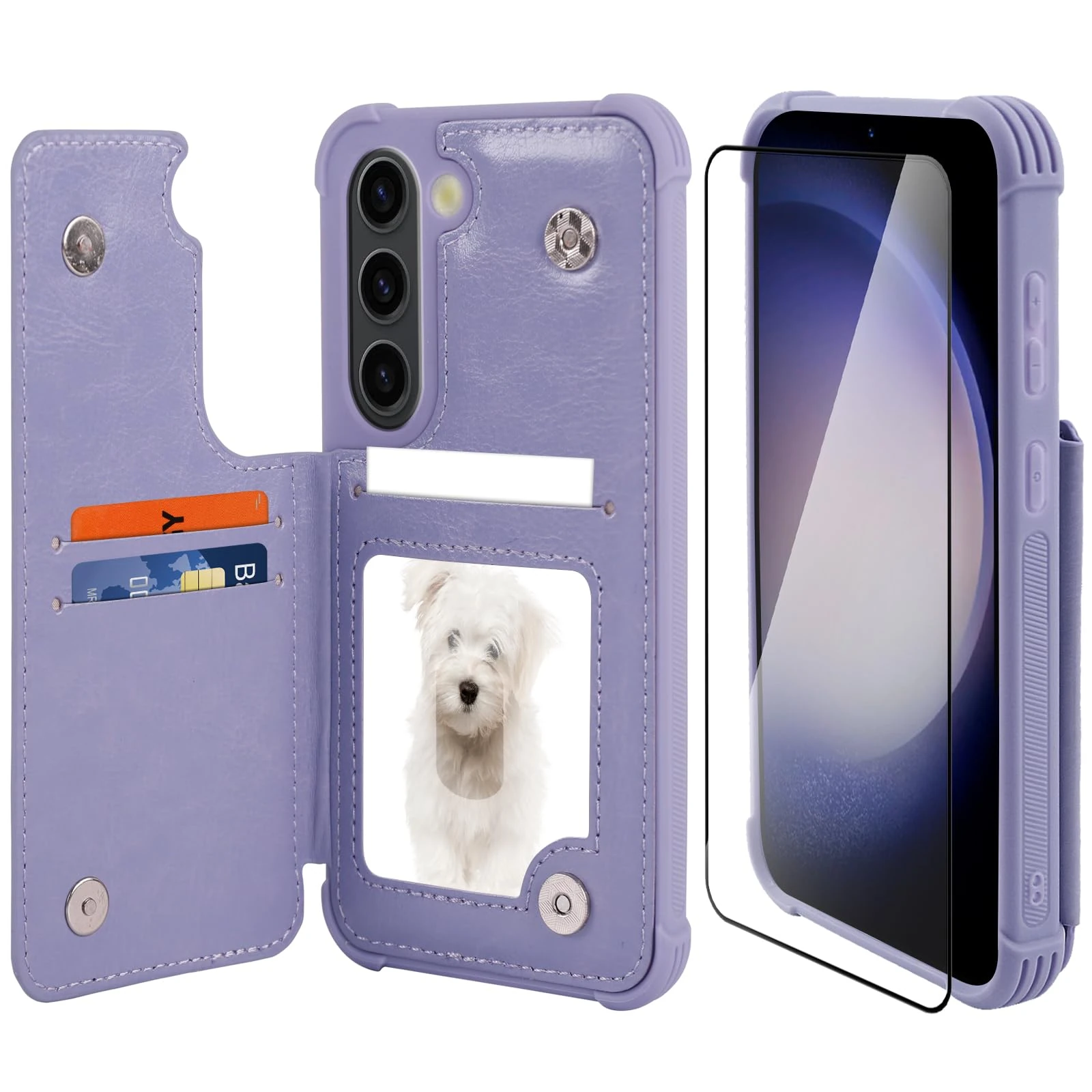 VANAVAGY Wallet Case Compatible for Galaxy S23+ Plus for Women and Men,Leather Flip Folio Phone Cover Fits Magnetic Car Mount with Credit Card Holder,Clove Purple