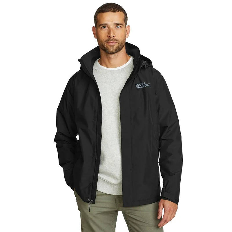 Eddie Bauer Men's Packable Rainfoil Jacket, Waterproof, Black, Medium