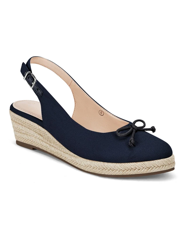 Womens Closed Toe Espadrilles Wedges Shoes Platform Slingback Mid Low Heel Canvas Bow Dress Sandals, Navy, 5 UK