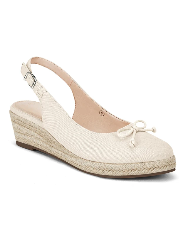 Womens Closed Toe Espadrilles Wedges Shoes Platform Slingback Mid Low Heel Canvas Bow Dress Sandals, Beige, 5 UK