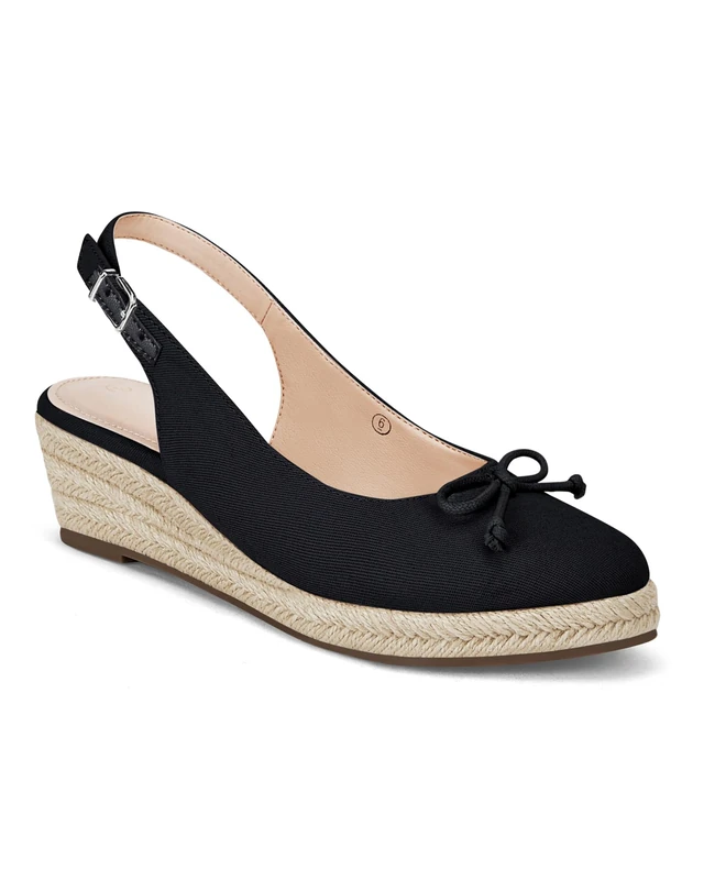 Womens Closed Toe Espadrilles Wedges Shoes Platform Slingback Mid Low Heel Canvas Bow Dress Sandals, Black, 5 UK