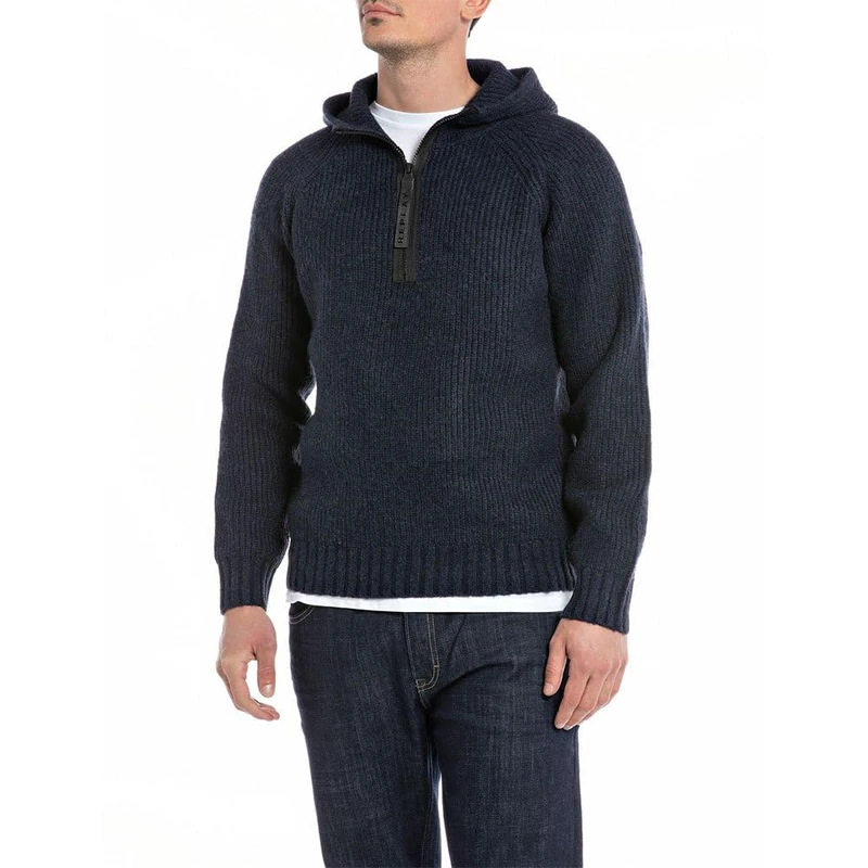 REPLAY Adult UK2509 Recycled Hairy Blend Hooded Sweatshirt, Deep Navy 715, XXL