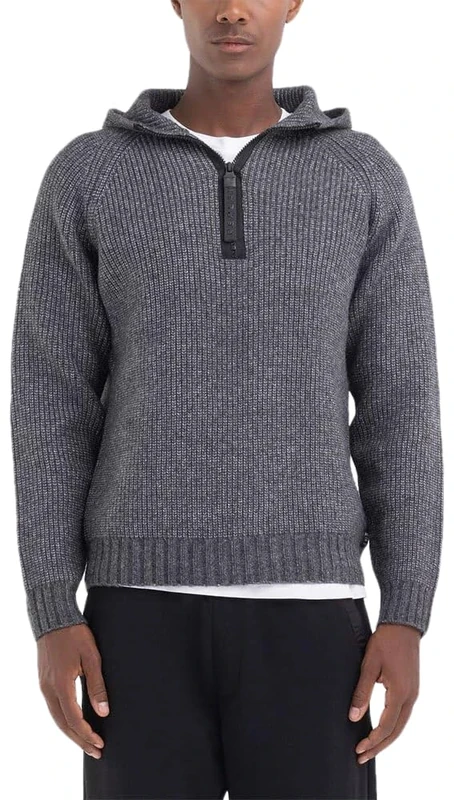 REPLAY Adult UK2509 Recycled Hairy Blend Hooded Sweatshirt, Dark Grey Melange M10, L