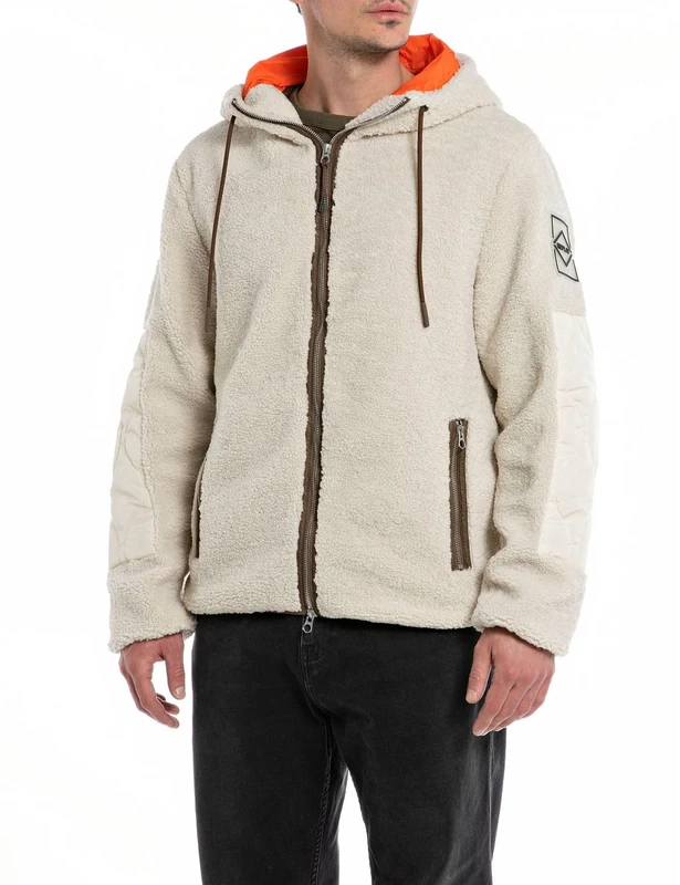 REPLAY Men's M6633 Hooded Sweatshirt, Ivory 013, S - Image 1