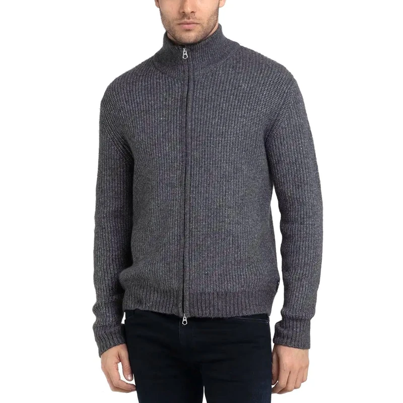 REPLAY Adult UK2510 Recycled Hairy Blend Cardigan Sweater, Dark Grey Melange M10, S