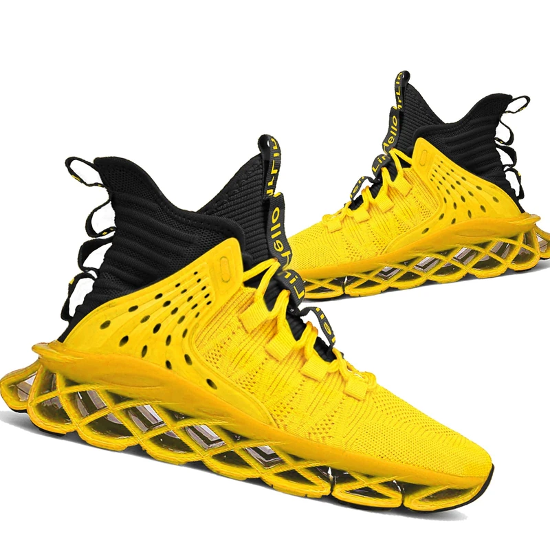 Hello MrLin Men's Running Shoes Non Slip Athletic Tennis Walking Blade Type Sneakers Hip Hop, Yellow&Black, 6 UK - Image 1