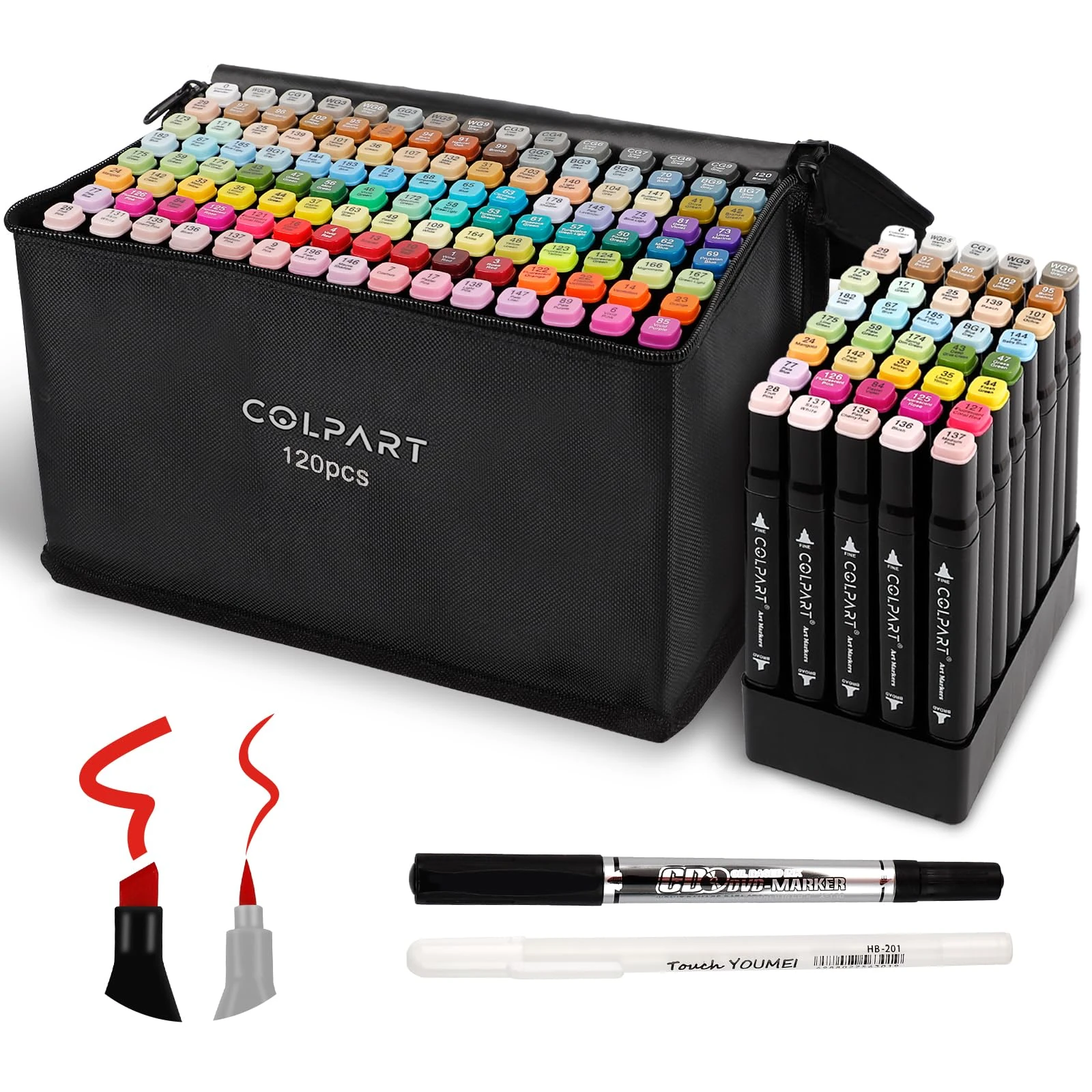 colpart 120 Color Dual Tip Alcohol Markers Pens,Permanent Art Colouring Pens with (Chisel Tip) & (Brush Tip),sketch Marker For Adults Artists &Professional Drawing.