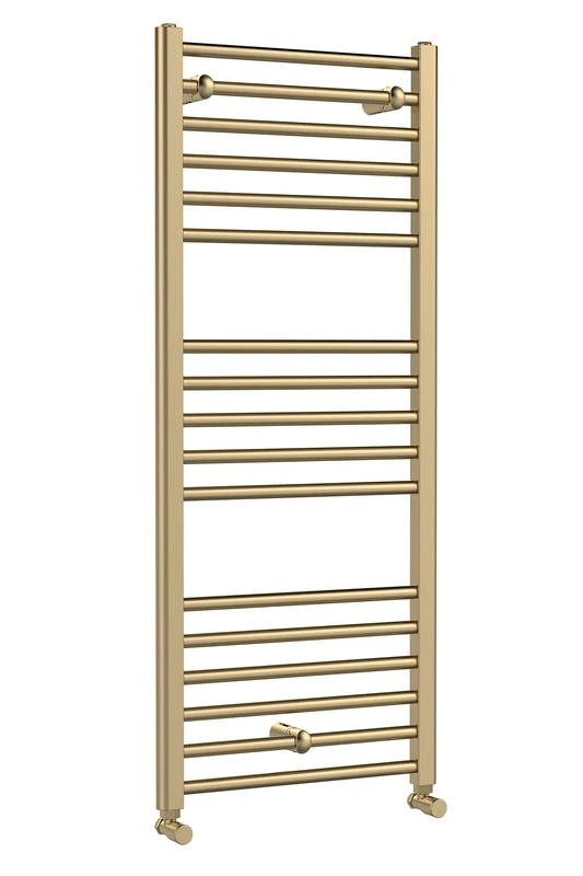 nuie MTY805 Lorica Round Straight Towel Radiator, 1200mm x 500mm, Brushed Brass