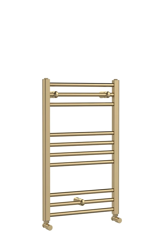 nuie MTY803 Lorica Round Straight Towel Radiator, 800mm x 500mm, Brushed Brass
