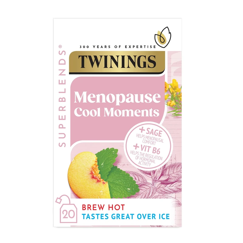 Twinings Superblends Menopause Cool Moments Tea - Peach Herbal Tea Infusion With Lemon Balm, Honey Blush & Vitamin B6, Hormone Balance For Women, 20 Biodegradable Tea Bags - Image 1