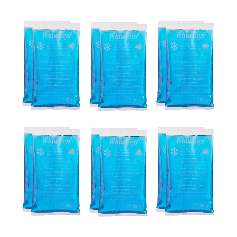 Relaxdays Cooling Pads, Set of 12, Cold-Warm Compresses, 15 x 8 cm, First Aid, Reusable Gel Cooling Compresses, Blue