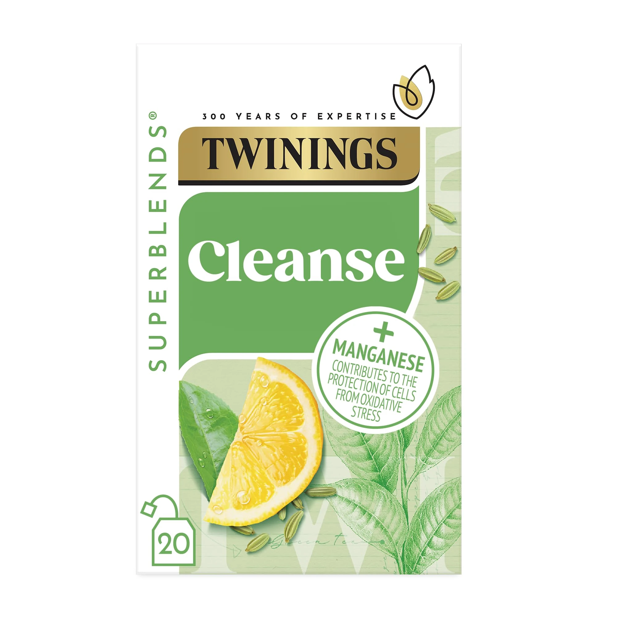 Twinings Superblends Cleanse Tea - Green Tea Herbal infusion with Matcha, Lemon & Fennel Seeds with Manganese- 20 Biodegradable Tea Bags