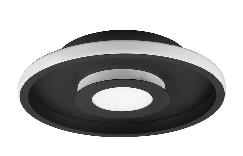 TRIO, Ceiling Light, Ascari incl. 1 x LED,SMD,28,0 Watt,3000K,3200 Lm. Plastic, White, Body: Metal, matt Black Ø:30 cm, H:6.8 cm,IP44,