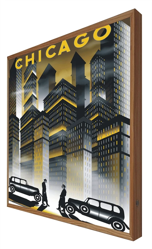 CCRETROILUMINADOS Vintage Illuminated Sign with Light Leds Chicago: Travel Series